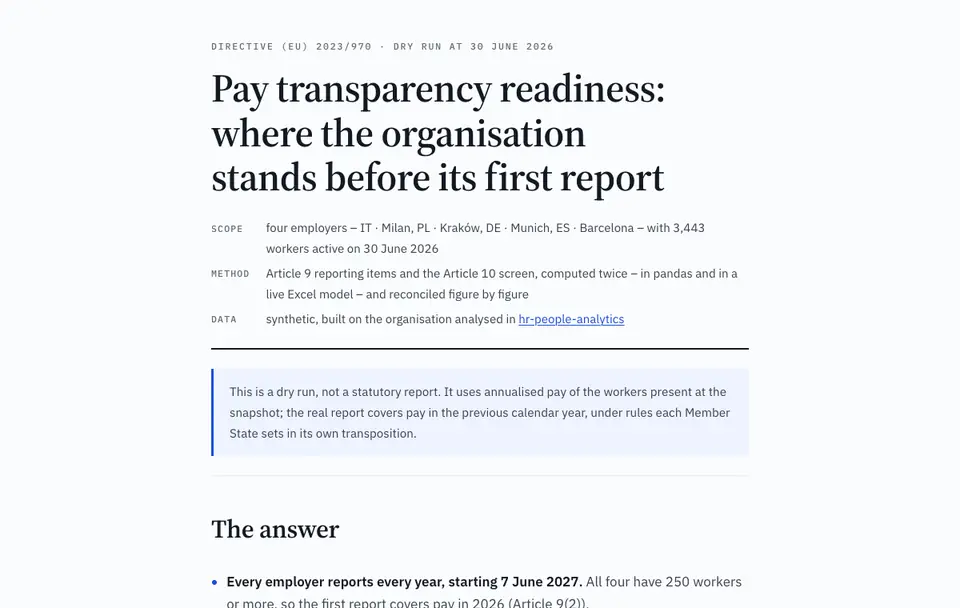 The pay transparency report: the gender pay gap by employer, the share of each pay quartile and the categories of workers that need a justification.